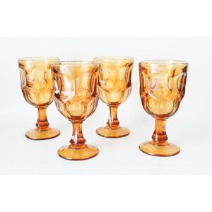 4 Vintage Libbey Amber Ashburton Steam Wine Water Goblets Barware